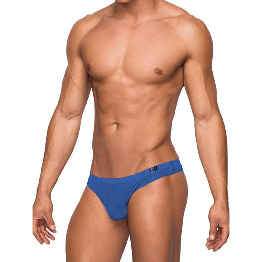 Seamless Sleek Thong W/Sheer Pouch Blue S/M